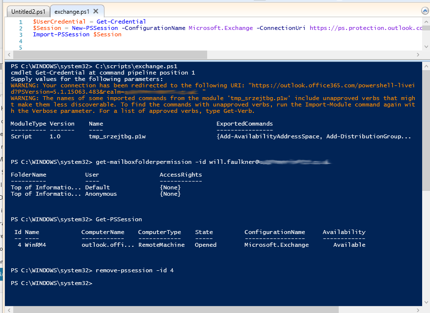 Remote Powershell to hosted Exchange from Windows 10